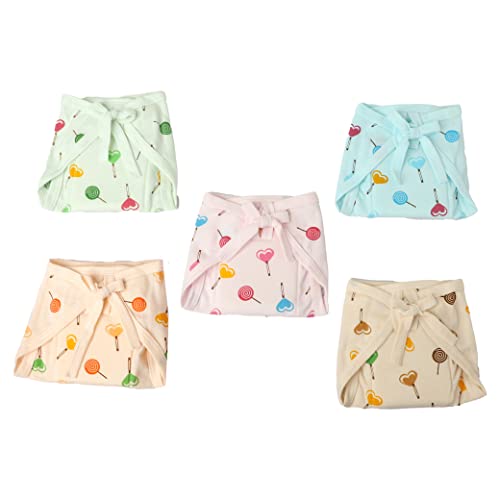Image of Printed Cotton Hosiery Washable & Reusable U Shaped Adjustable Cloth Diaper With Insert Cushioned Padded Langot Nappy Tying Langot For Babies- Pack of 5 (Small, Multicolor)