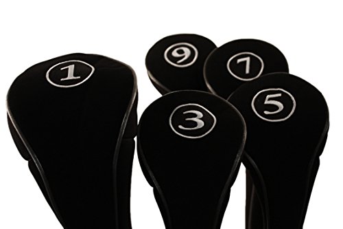 Black Golf Zipper Head Covers Driver 1 3 5 7 9 Fairway Woods