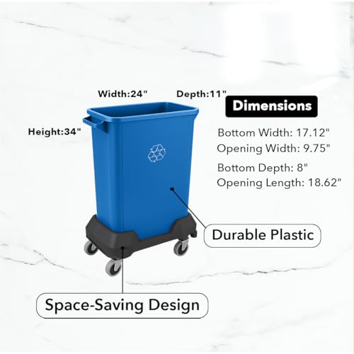 Image of 16 Gallon Slim Rectangular Garbage Can with Wheels - Blue