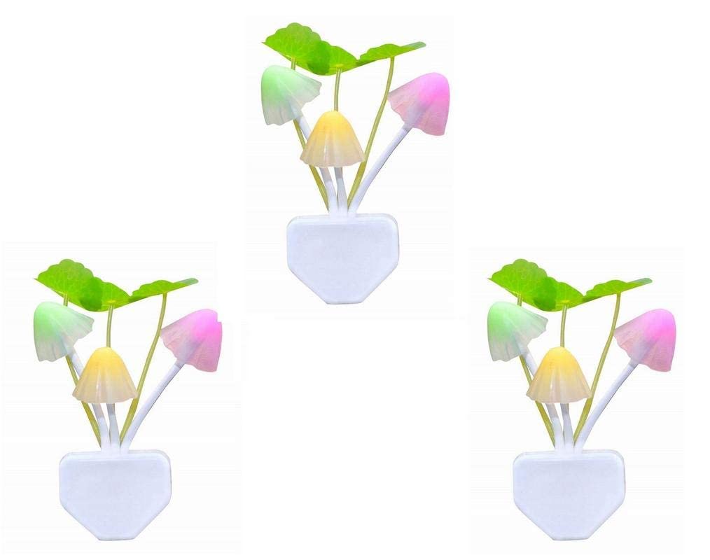 Hoem Star Energy Saving Kids Room Magic 3D LED Night Lamp with Plug Smart Sensor auto On/Off Flowers Bulb Nature Illumination Decoration Mushroom Shape Light Home Decor Lights for Pack 3