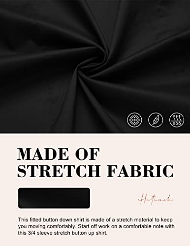 HOTOUCH Women's Basic Button Down Shirts 3/4 Sleeve Stretch Button Up Dress Shirt Slim Fit Waitress Work Shirts4