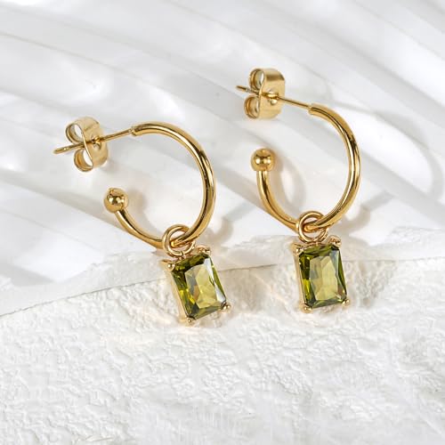 5 * 7mm Emerald-cut Birthstone Earrings for Women 18K Gold Half Hoop Dangle Earrings Birthstone Jewelry Birthday Gift for Her3