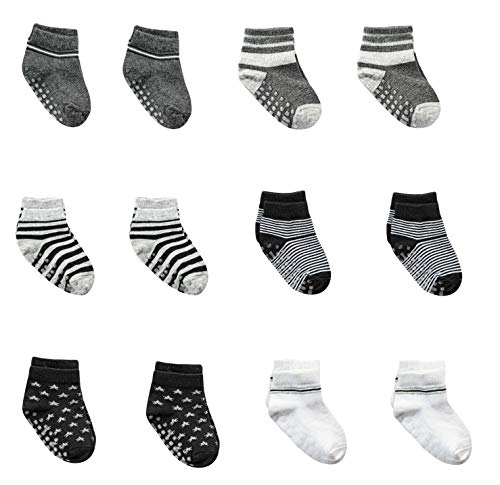 LiZEY 12 Pairs Anti-slip Non Skid Cotton Soft Kid for 9-18 Months Boys Girls Knit Warm Socks With Rubber Grips Stay On Cute Designs Fashion Baby Socks