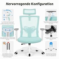 Daccormax Bürostuhl Ergonomisch, Schreibtischstuhl mit Verstellbarer Kopfstütze, Armlehnen, Lendenwirbelstütze, Drehstuhl Wippfunktion, Chefsessel aus Mesh,Rückenschonend, Bürostuhl 150kg – Ansicht 6