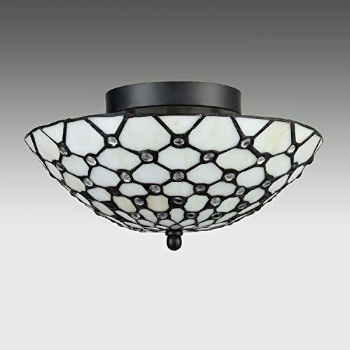 Diryzon Eul Tiffany Style Semi Flush Mount Ceiling Fixture Antique Brass & Art Colorful Glass Shade-3 Lights #TOP6