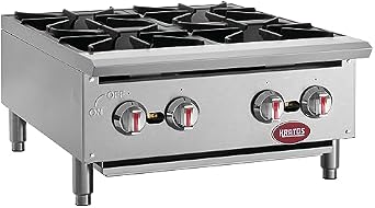 Kratos 29Y-071 24" Wide 4-Burner Commercial Hot Plate, Natural Gas Countertop Stove for Restaurants, 100,000 Total BTU