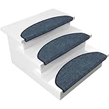 Floordirekt 1x Treppenstufen Matten, Stufenmatten innen für Treppe, Treppenteppich, selbstklebend, Teppich für Treppenstufen, Treppenschutz, Stufenteppich (London, Dunkelblau, 65x23 cm, Halbrund)