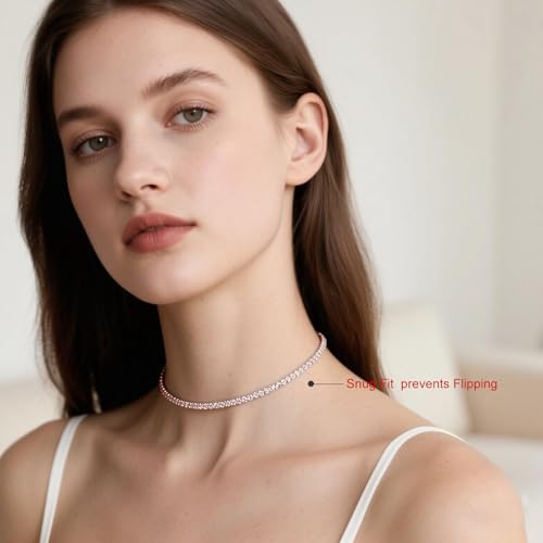 Sparkle Cubic Zirconia Crystal Choker Necklace for Women Dainty Simulated Diamond Tennis Necklace for Wedding Christmas Halloween Party Prom2