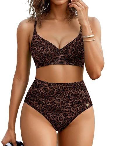 Popilush High Waisted Bikini Sets for Women Tummy Control Shapewear Swimsuit Ruched Push Up Two Piece Bathing Suit