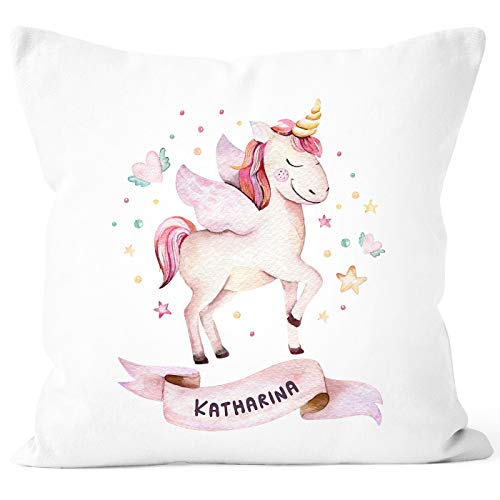 SpecialMe® Kissen-Bezug Einhorn mit Namen Kissen-Hülle Namenskissen Baumwolle personalisierte Geschenke Dekokissen weiß Unisize