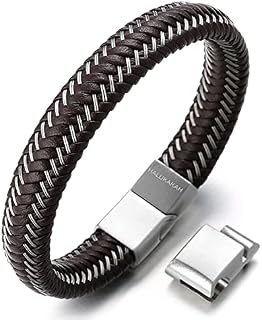 HALUKAKAH  Jazz  Men's Genuine Leather Bracelet Titanium Magnetic Clasp Size Adjustable 8.5"-9"(21.5-23cm) with Free Giftbox