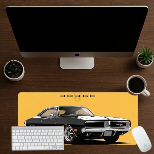 Image of Moto Edition Desk Mat 23x11 Inch - Racing-Themed Keyboard & Mouse Pad for Office, Home & Gaming | Non-Slip Rubber Base, Waterproof Surface, Supercar & Bike Inspired Table Mat (Classic Dodge)