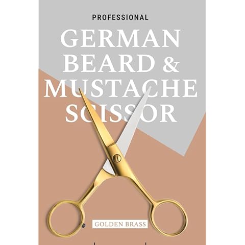 Ontaki 5" Professional German Beard & Mustache Scissors with 2 Comb & Carrying Pouch for Men - Bevel Edge for Precision - Facial Hair Grooming Kit All Body Hair - Beard Trimming Scissors Gold/Brass Cover