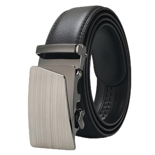 Men’s Genuine Leather Ratchet Belt – Adjustable Automatic Buckle Dress Belt for All Occasions – Cut to Fit, No Holes