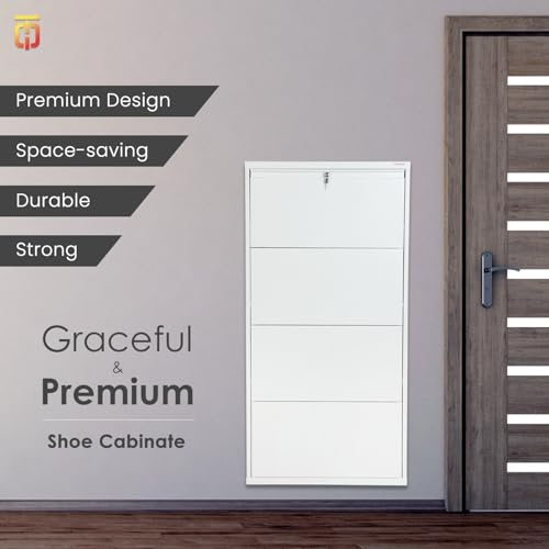 Image of TUFFERONE Heavy-Duty Metal Shoe Rack | 3-Door Wall-Mounted Organizer | White | Durable 3-Layer Footwear Stand for Home & Office | Size (HWD): 112x73x14 cm