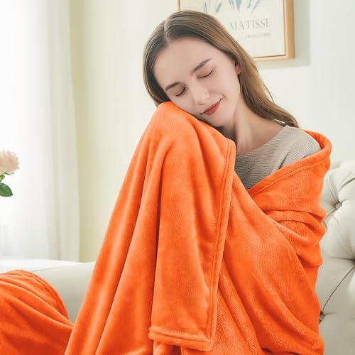 Image of BEDELITE Fleece Blankets Queen Size Orange Throw Blankets for Bed, Luxury Plush Cozy Fuzzy Blanket 90x90 inches, Super Soft & Warm Blankets for All Seasons