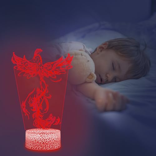 3D Illusion Lamp Phoenix Led Night Light, 16 Colors Changing USB Desk Lamps with Remote Control, Bedroom Decoration Table Lights for Kids Birthday Gifts