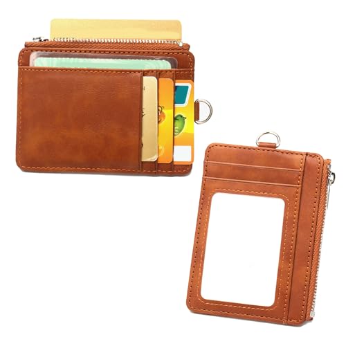 Card Holder，Blocking Zippered Badge Holder PU Leather Card Wallet with Slots and Detachable Neck Lanyard for Office or School2