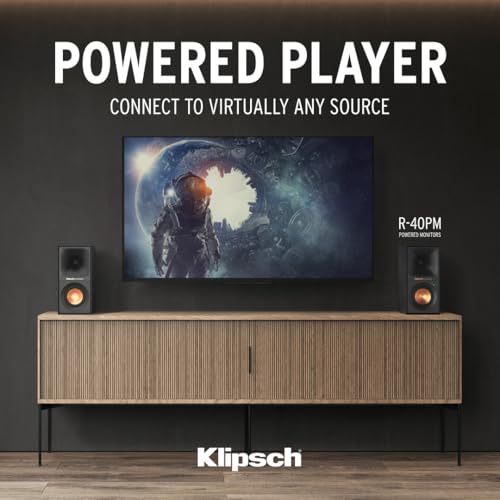 Klipsch Reference R-40PM Powered Bookshelf Speakers - 90-Degree x 90-Degree Tractrix Horn - Linear Travel Suspension - Sleek, Modern Appearance - image 9