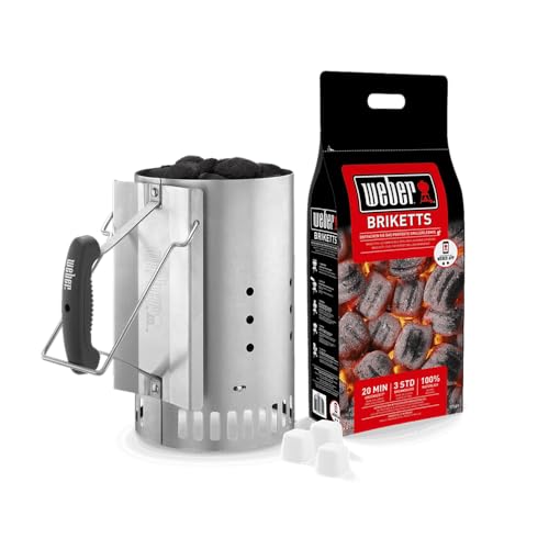 weber kit ciminiera di accensione 17631 con 2 kg di bricchette e 3 accendi fuoco