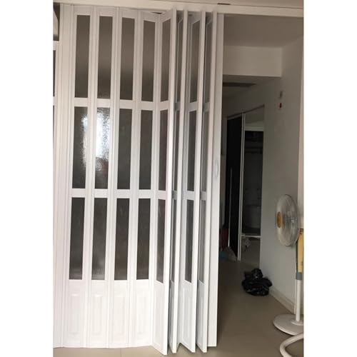 Puertas abatibles 1,5 1,8 2 2,3 m Puertas correderas de acordeón blancas con tiradores y cristal, Puerta Plegable Magnética de Tamaño Personalizable, Puertas Dobles Plegables para Casa/Oficina(22x60in
