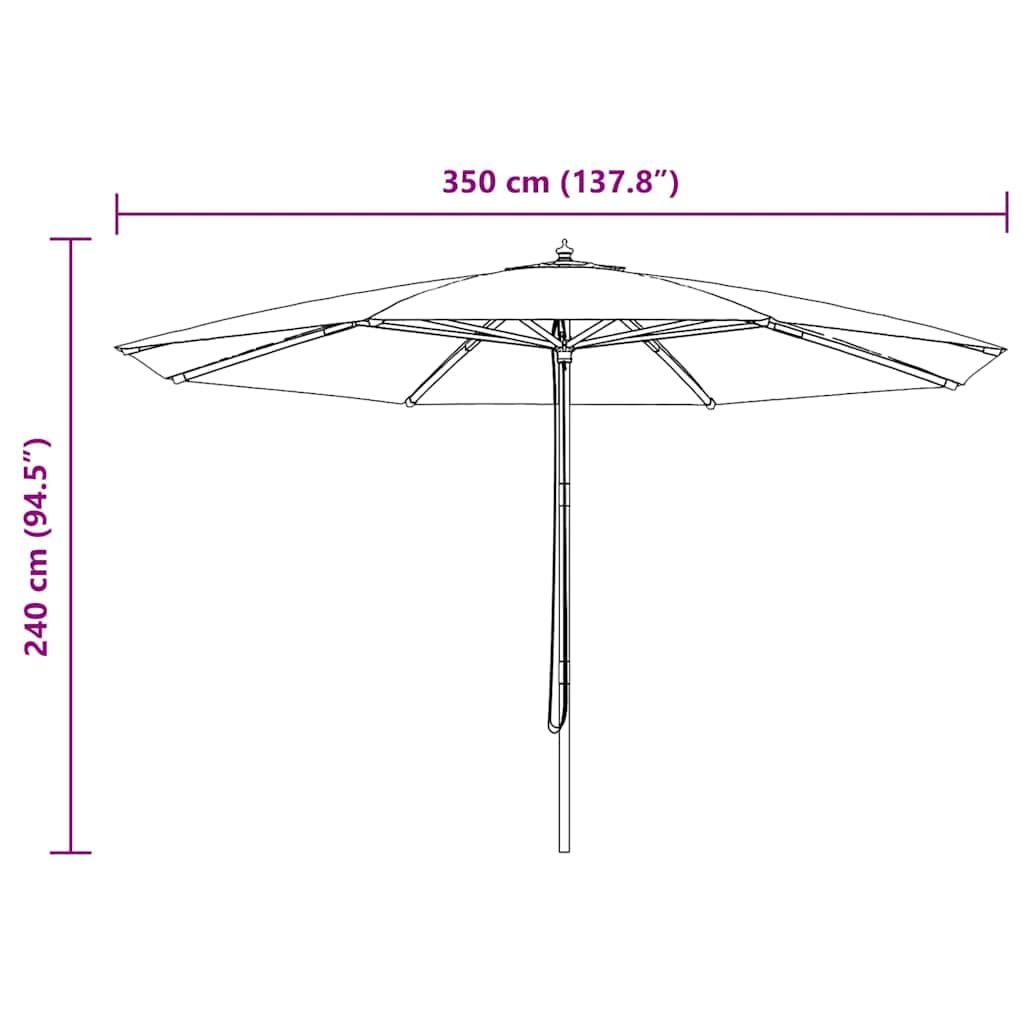 vidaXL Sombrilla de Jardín con Palo de Madera, Parasol Toldo, Refugio Solar, Paraguas para Playa Terraza Patio Exterior, Negro 350 cm