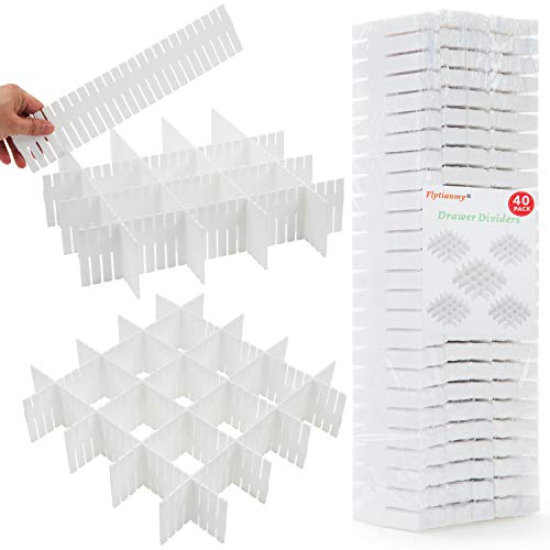 Flytianmy 40pcs Drawer Dividers Adjustable Drawer Storage Organizer for Clutter Kitchen Cutlery Dresser