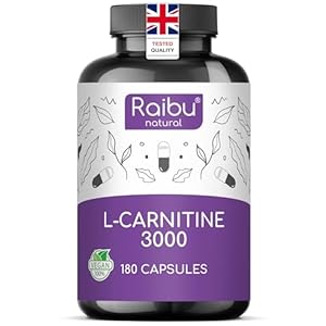 L-Carnitine 3000-180 High-Strength Capsules with Vitamin C – L-Carnitine Tartrate 3000mg per Daily Dose – Energy & Metabolism Support – Vegan, Natural & Laboratory Tested – Raibu