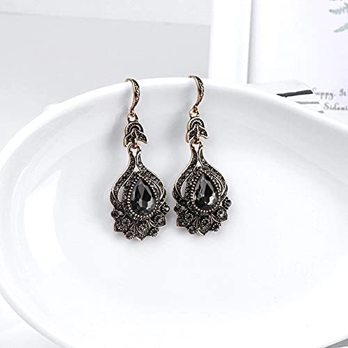 Gold Plated Vintage Black and Grey Dangle Earrings for Women Crystals Cubic Zirconia Dangle Drop Earrings2