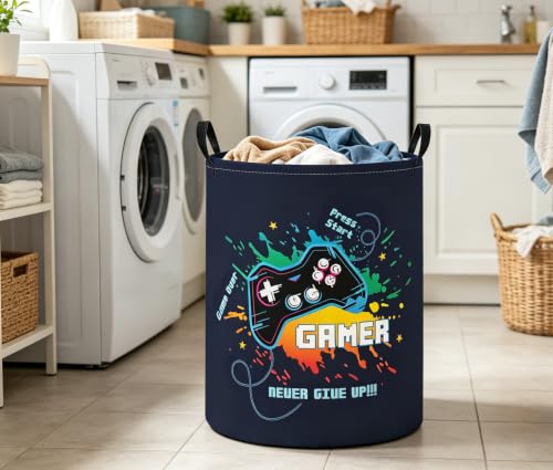 Image of Baby Laundry Basket Baby Nursery Hamper Kids Laundry Basket Toy Storage Bin for Boys Room Decor Gift Baskets for Bedroom Bathroom(Games)