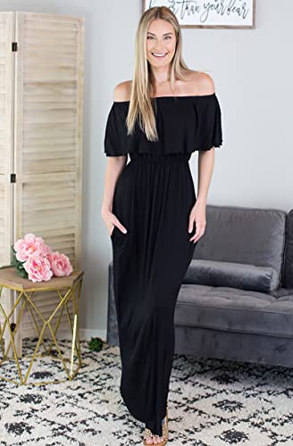 Womens Off The Shoulder Ruffle Party Dress Side Split Beach Long Maxi Dresses Black Xl #TOP3
