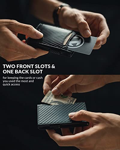 Image of VOGARD Unisex Card Holder Pop Up Cards Slim Leather Wallet RFID Protection up to 11 Cards Card Case (Carbon Black)