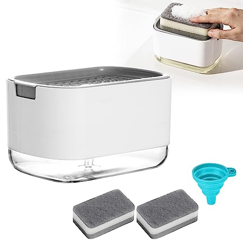2 i 1 tvåldispenser med svamphållare, diskmedelsdispenser köksset, tvålpumpsdispenser och svamphållare, disktvåldispenser, diskmedelsdispenser inklusive tvättmedel påfyllningsbar för diskbänk