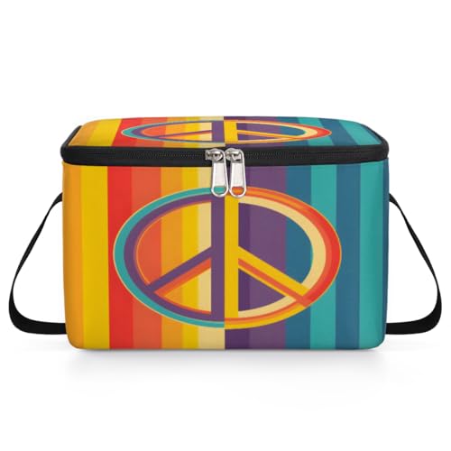 GzLeyigou Peace Sign Lunch Bags for Women Men 9 Cans, Hot & Cold Food Delivery Bag Insulated Grocery Bag Insulated Lunch Box Peace Cooler Bag for Office Work Picnic Beach