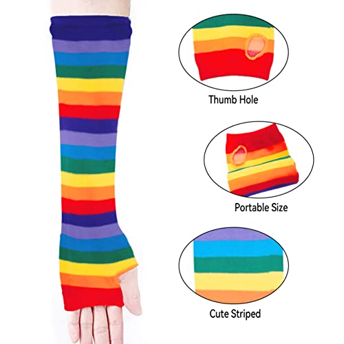 Image of Over Knee Rainbow Thigh High Socks Cosplay Accessories for Women Fashion Wild Long Striped Leg warmers