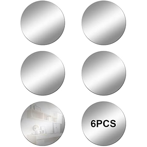 DRERIO 6Pcs Mirror Tiles Self Adhesive Acrylic Mirror HD Round Sticky Mirror Large Plastic Frameless Mirror 20 cm Acrylic Mirror Tiles Unbreakable Mirror Circle Wall Adhesive Mirror for Home,Decor Cover