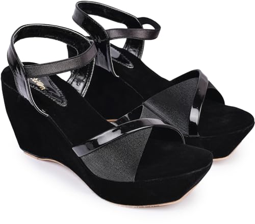 Image of Action Women's Suede Platform Sandals| Stiletto Heel| Open Toe with Ankle Strap Black