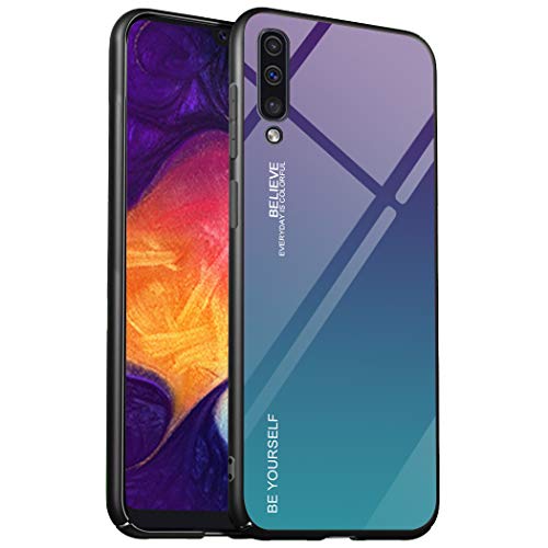 XLHLKP Case for Samsung Galaxy A50sï¼ŒSamsung A50 Case,Glass Quality Back Pattern Back+TPU Side Slim Case for Galaxy A50,A50s,A30s in 6.4â€(2020) Samsung A30 Case (Purple/Green)