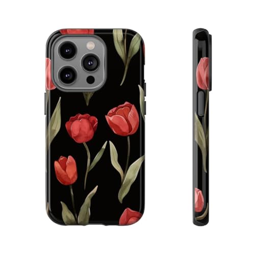 Coque iPhone 14 Pro motif floral rouge protection brillante et rigide