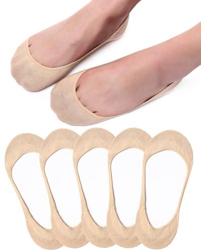 Image of Blu Ninfee No Show Socks Women, Ladies Invisible Multipack Cotton Footsies Shoe Socks 6-8, Low Cut Liner Boat Loafer Sock for Summer Nude 5 Pairs