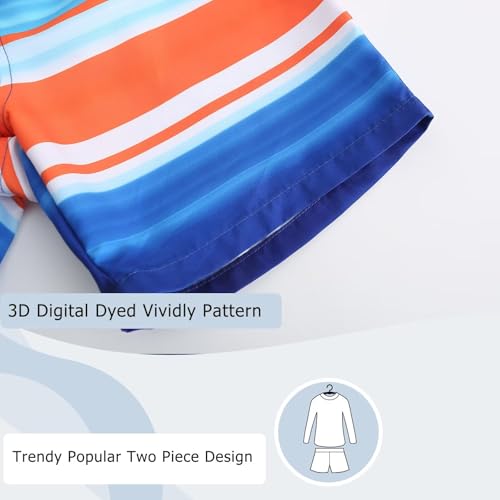 Image of Boys Two Piece Rash Guard Swimsuits Set with Swim Trunk Kids Long Sleeve Bathing Suit Swimwear Set