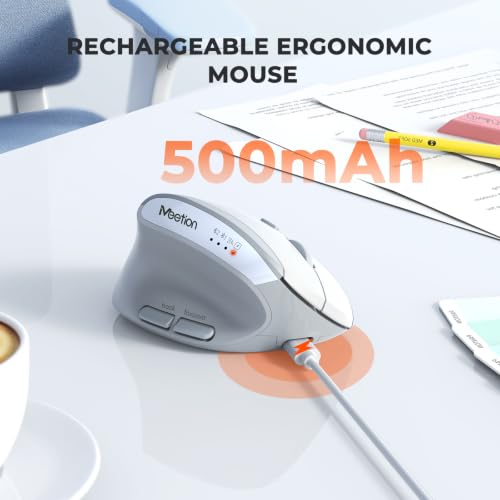 Image of MEETION Left-Handed Ergonomic Vertical Mouse, Wireless, Rechargeable, Gray