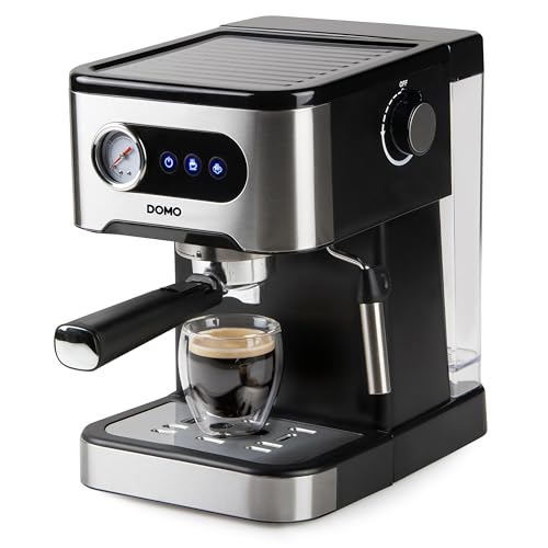 DOMO DO1138K Machine Expresso avec Manomètre - 20 bar - Machine à Expresso avec Buse à Mousse de Lait - Argent/Noir