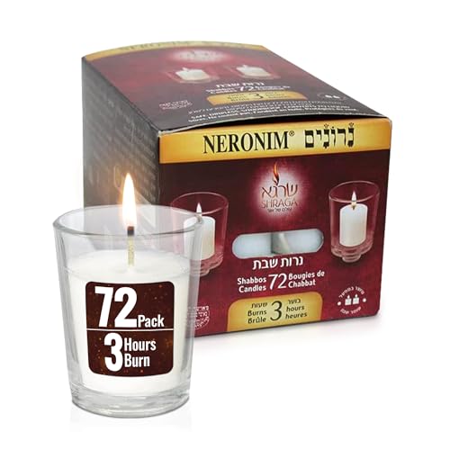 Only Kosher Candy Neronim 3 Hours Burning Time Votive Shabbat Candle, Traditional Shabbos Candles, 72 Pack