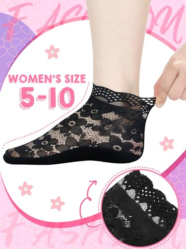 Image of 10 Pairs Womens Lace Ankle Socks Non Slip Low Cut and No Show Lace Socks Sets for Loafers Flats