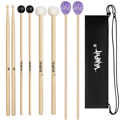 VANPHY Drum Mallets Kit – 4 Pack (Felt Timpani Rubber