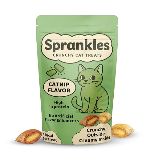 SPRANKLES Crunchy Cat Treats – Dual‐Texture Crunch & Creamy Soft Feline Snack Bites for All Life Stages, Great for Training Treat Value Bags (1 Pound, Catnip)