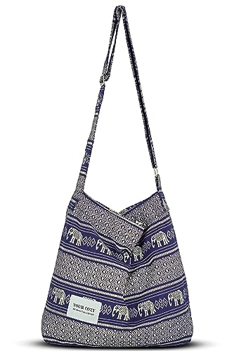 Image of Hobo Crossbody Bag for Women - Large Cotton Tote Shoulder Purse | Adjustable Strap