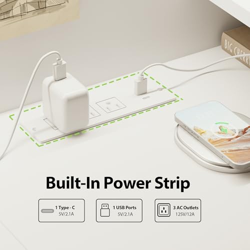Image of Agilestic L-Shaped Electric Standing Desk, 63x55 Inch Ergonomic Adjustable Height Desk with Storage, Stand Up Corner Desk Sit Stand Computer Table Power Outlet & LED Lights, Office Table, White