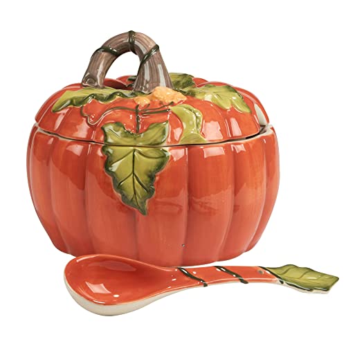 Harvest Morning Pumpkin Tureen/ladle Oz. Oz. Green Multi Color Orange Casual Farmhouse Stone Storage